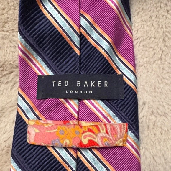 Ted Baker Pink and Navy Striped Tie - Picture 2 of 4
